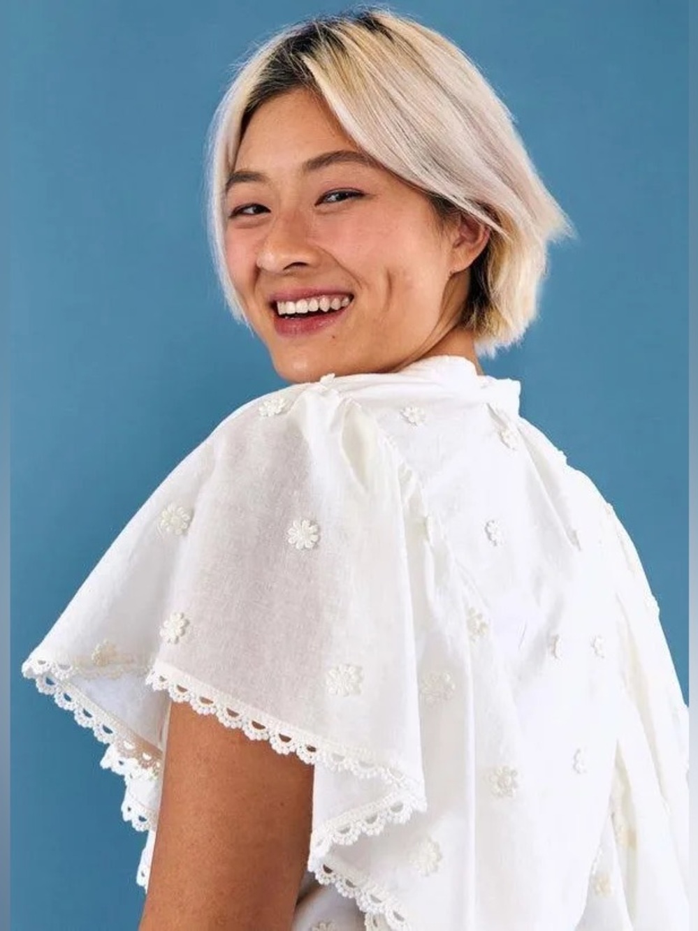 $160 NWT FARM RIO off white 3D flower mini dress large L - Picture 5 of 7